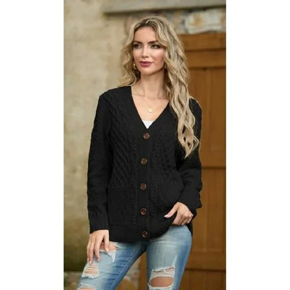 Long Sleeve Cable Knit Cardigan with Pockets, Loose Fit, 100% Acrylic - Picture 7 of 8
